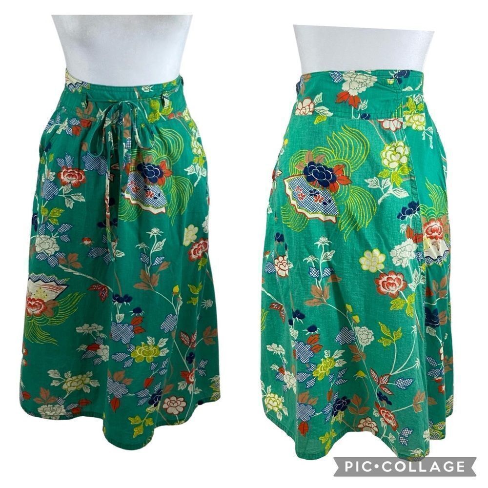 Vintage Ann Taylor Green Floral Wrap Dress‎ Ties at the Back Size 6